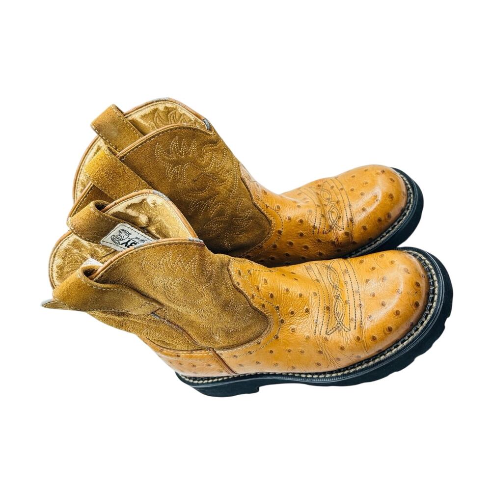 Ariat Fat Baby Tan Ostrich quill pebbled leather Cowgirl round toe boots W sz6